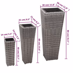 vidaXL 3x Garden Raised Beds Poly Rattan Grey Outdoor Flower Pot Planter Box