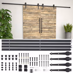 vidaXL Sliding Door Hardware Kit 2x183cm Steel Black Sliding Barn Gate Track