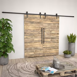 vidaXL Sliding Door Hardware Kit 2x183cm Steel Black Sliding Barn Gate Track