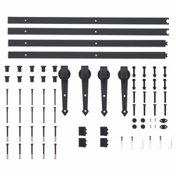 vidaXL Sliding Door Hardware Kit 2x183cm Steel Black Sliding Barn Gate Track