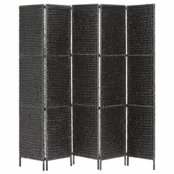vidaXL 5-Panel Room Divider Black 193x160cm Water Hyacinth Privacy Screen