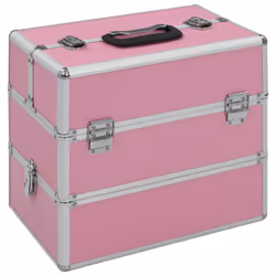 vidaXL Make-up Case 2-Tier Handle Spacious Pink Aluminium Vanity Organiser