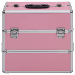 vidaXL Make-up Case 2-Tier Handle Spacious Pink Aluminium Vanity Organiser
