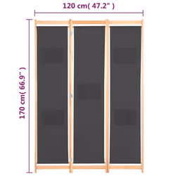 vidaXL 3-Panel Room Divider Grey 120x170cm Fabric Privacy Screen Partition - Additional view 7