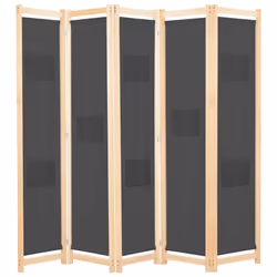 vidaXL 5-Panel Room Divider Grey 200x170cm Fabric Privacy Screen Partition