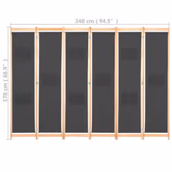 vidaXL 6-Panel Room Divider Grey 240x170cm Fabric Privacy Screen Partition