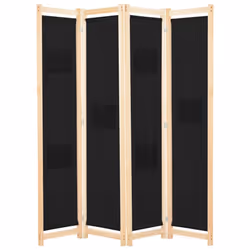 vidaXL 4-Panel Room Divider Black 160x170cm Fabric Privacy Screen Partition