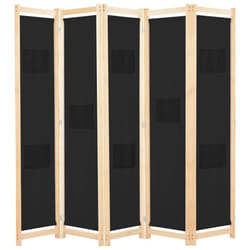 vidaXL 5-Panel Room Divider Black 200x170cm Fabric Privacy Screen Partition