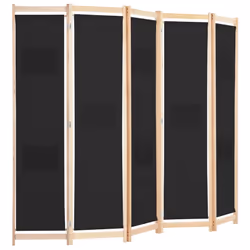 vidaXL 5-Panel Room Divider Black 200x170cm Fabric Privacy Screen Partition