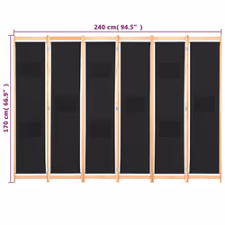 vidaXL 6-Panel Room Divider Black 240x170cm Fabric Privacy Screen Partition - Additional view 7