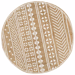 vidaXL Handmade Rug Jute with White Print Floor Carpet Area Rug Floor Mat - white pattern, 90 cm