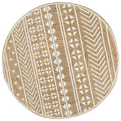 vidaXL Handmade Rug Jute with White Print Floor Carpet Area Rug Floor Mat - white pattern, 90 cm
