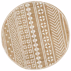 vidaXL Handmade Rug Jute with White Print Floor Carpet Area Rug Floor Mat - white pattern, 120 cm