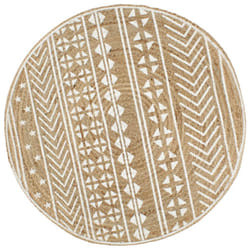 vidaXL Handmade Rug Jute with White Print Floor Carpet Area Rug Floor Mat - white pattern, 120 cm