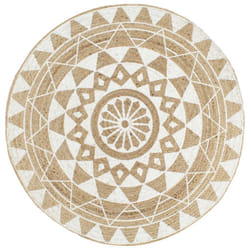 vidaXL Handmade Rug Jute with White Print 90cm Room Floor Protector Carpet