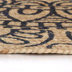 vidaXL Handmade Rug Jute with White Print Floor Carpet Area Rug Floor Mat - dark blue pattern, 120 cm