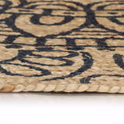vidaXL Handmade Rug Jute with White Print Floor Carpet Area Rug Floor Mat - dark blue pattern, 150 cm