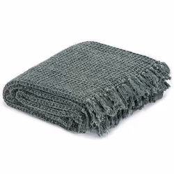 vidaXL Throw Cotton 125x150cm Dark Green Warm Bed Sofa Chair Couch Blanket