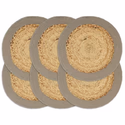 vidaXL Placemats Soft Handmade Table Placement Table Runner Decor Plain Round - grey, 6 pcs/Jute and cotton