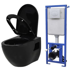 vidaXL Wall-Hung Toilet with Concealed Cistern Ceramic Black Bathroom Fixture