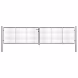 vidaXL Garden Gate Galvanised Steel Silver Fence Door Mesh Entrance Gates