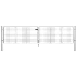 vidaXL Garden Gate Galvanised Steel Silver Fence Door Mesh Entrance Gates