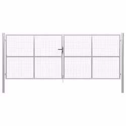vidaXL Garden Gate Galvanised Steel 415x200cm Silver Fence Door Patio Gate