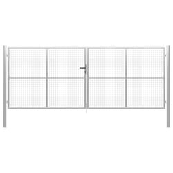 vidaXL Garden Gate Galvanised Steel 415x200cm Silver Fence Door Patio Gate