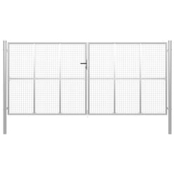 vidaXL Garden Gate Galvanised Steel 415x225cm Silver Fence Door Patio Gate