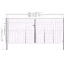 vidaXL Garden Gate Galvanised Steel 415x225cm Silver Fence Door Patio Gate