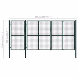 vidaXL Garden Gate Lawn Fence Door Mesh Patio Outdoor Gate Galvanised Steel - green, 400 x 200 cm - Additional view 4