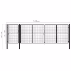 vidaXL Garden Gate Lawn Fence Door Mesh Patio Outdoor Gate Galvanised Steel - anthracite, 500 x 150 cm