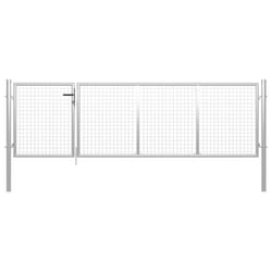 vidaXL Garden Gate Lawn Fence Door Mesh Patio Outdoor Gate Galvanised Steel - silver, 350 x 75 cm