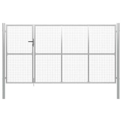 vidaXL Garden Gate Lawn Fence Door Mesh Patio Outdoor Gate Galvanised Steel - silver, 350 x 150 cm