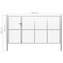 vidaXL Garden Gate Lawn Fence Door Mesh Patio Outdoor Gate Galvanised Steel - silver, 350 x 150 cm - Additional view 3