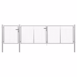 vidaXL Garden Gate Lawn Fence Door Mesh Patio Outdoor Gate Galvanised Steel - silver, 400 x 75 cm