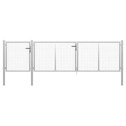 vidaXL Garden Gate Lawn Fence Door Mesh Patio Outdoor Gate Galvanised Steel - silver, 400 x 75 cm