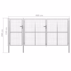vidaXL Garden Gate Lawn Fence Door Mesh Patio Outdoor Gate Galvanised Steel - 400 x 150 cm