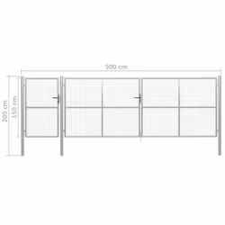 vidaXL Garden Gate Lawn Fence Door Mesh Patio Outdoor Gate Galvanised Steel - 500 x 150 cm