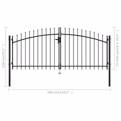 vidaXL Double Door Fence Gate with Spear Top 300x150cm Yard Walk-through Doors
