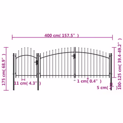 vidaXL Garden Gate Steel Black Yard Door Fence Barrier Drive Gates Multi Sizes - 1.75 x 4 m