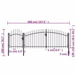 vidaXL Garden Gate Steel Black Yard Door Fence Barrier Drive Gates Multi Sizes - 2 x 4 m
