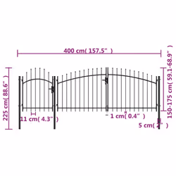 vidaXL Garden Gate Steel Black Yard Door Fence Barrier Drive Gates Multi Sizes - 2.25 x 4 m - Additional view 4