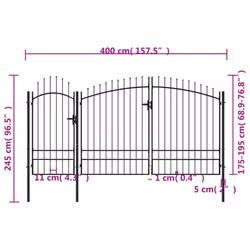vidaXL Garden Gate Steel Black Yard Door Fence Barrier Drive Gates Multi Sizes - 2.45 x 4 m