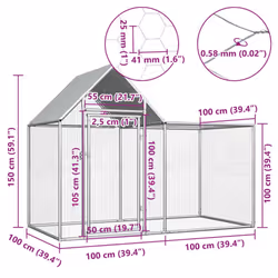 vidaXL Chicken Coop 2x1x1.5m Galvanised Steel Hen House Poultry Hutch Run Nest - Additional view 4