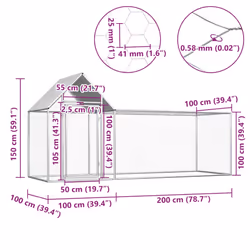 vidaXL Chicken Coop 3x1x1.5m Galvanised Steel Hen House Poultry Hutch Run Nest - Additional view 4