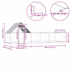 vidaXL Chicken Coop 6x2x2m Galvanised Steel Hen House Poultry Hutch Run Nest - Additional view 4