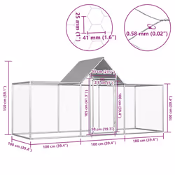 vidaXL Chicken Coop 3x1x1.5m Galvanised Steel Hen House Poultry Hutch Run Nest - Additional view 4