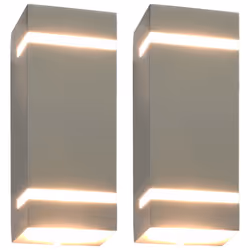vidaXL 2x Outdoor Wall Lights 35W Silver Rectangular Garden Lighting Lamp