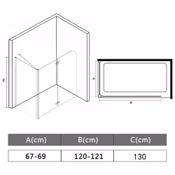 vidaXL Bi-Folding Shower Enclosure ESG 120x68x130cm Bathtub Wall Screen Cabin